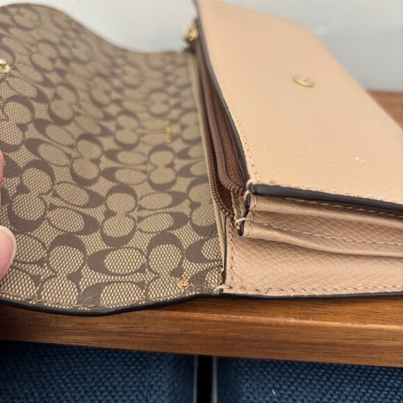 Coach Tan Crossgrain Leather Brown Signature Pop Envelope Wallet - Picture 10 of 16